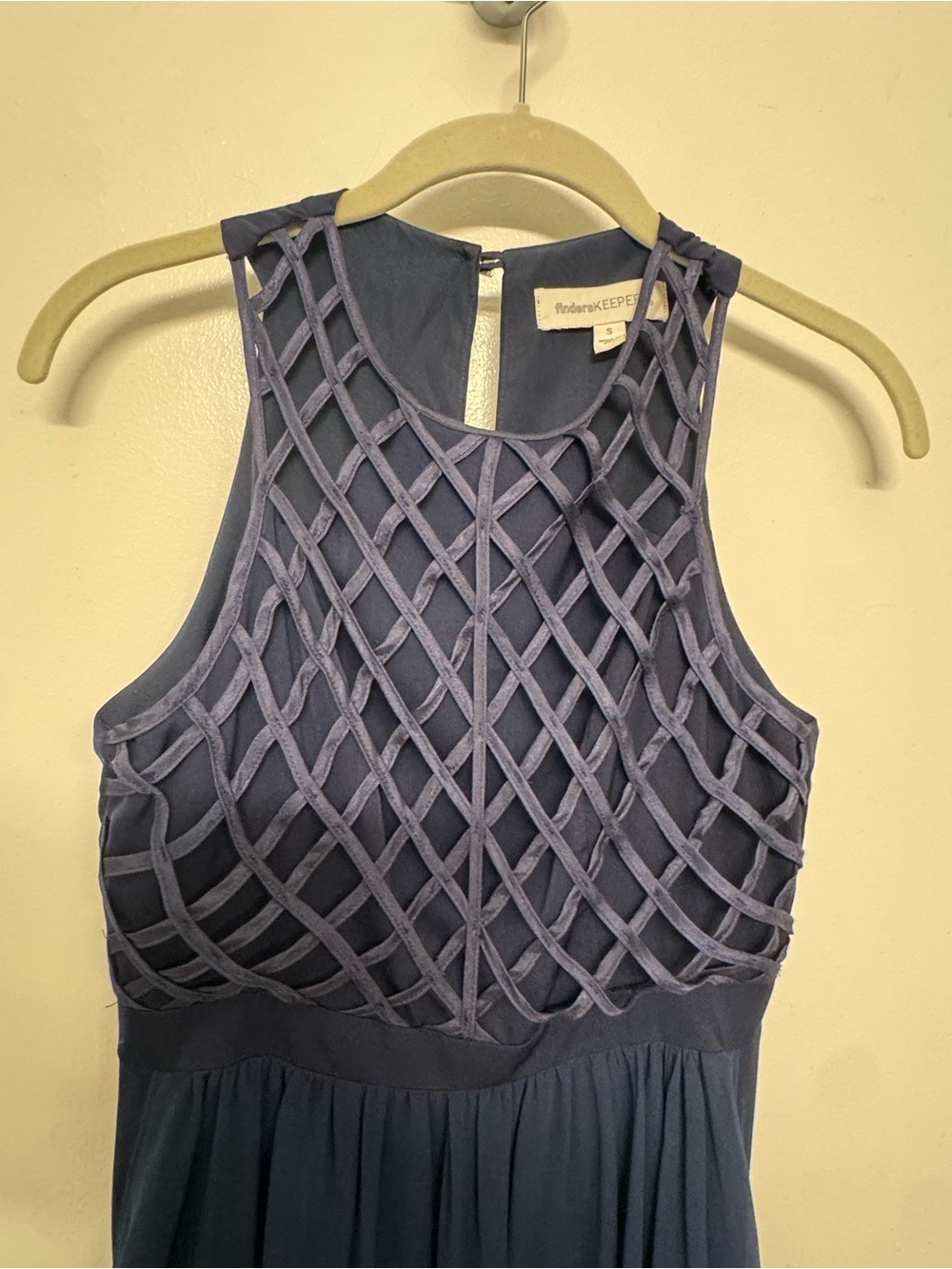 Finders Keepers Midnight Blue Sleeveless Lattice Bodice Prom Dress